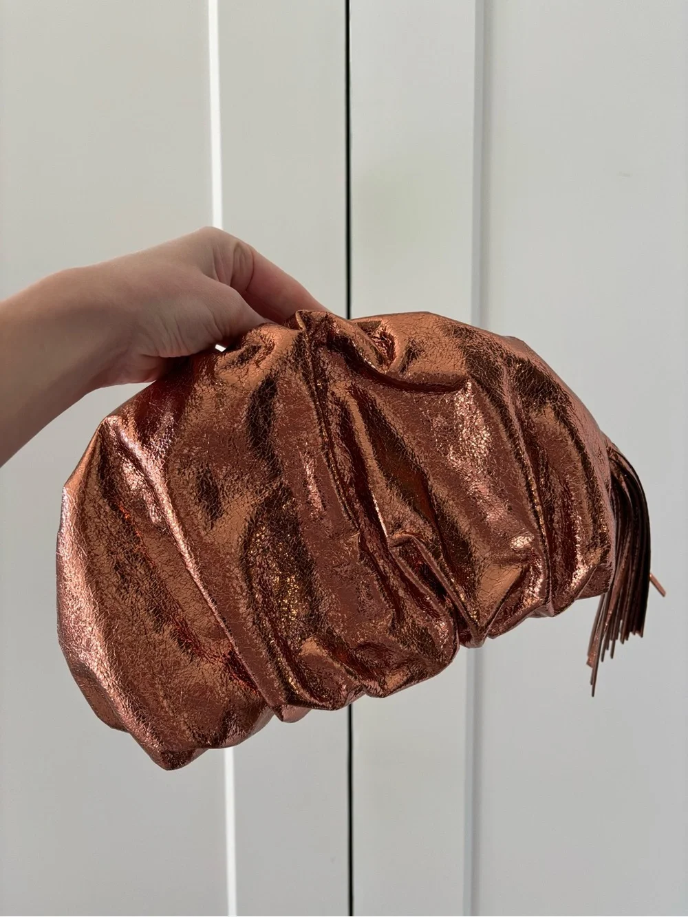Rebecca Minkoff Copper Ruched Metallic Zip Clutch Bag